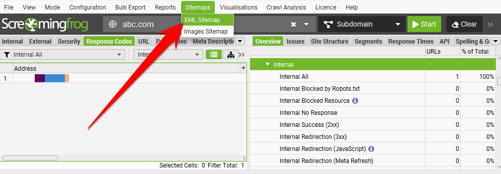 Creating an XML sitemap in Screaming Frog