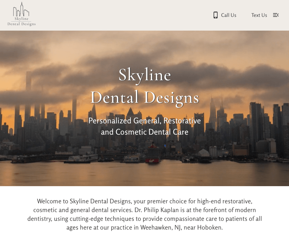 Homepage for Skyline Dental Website