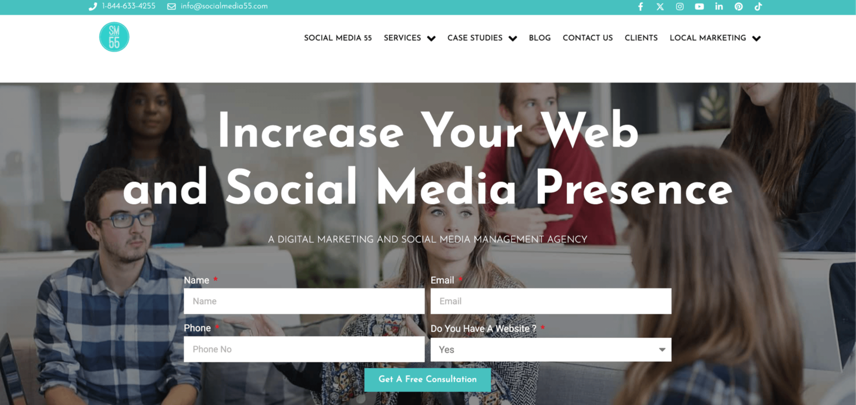 social media 55 website homepage