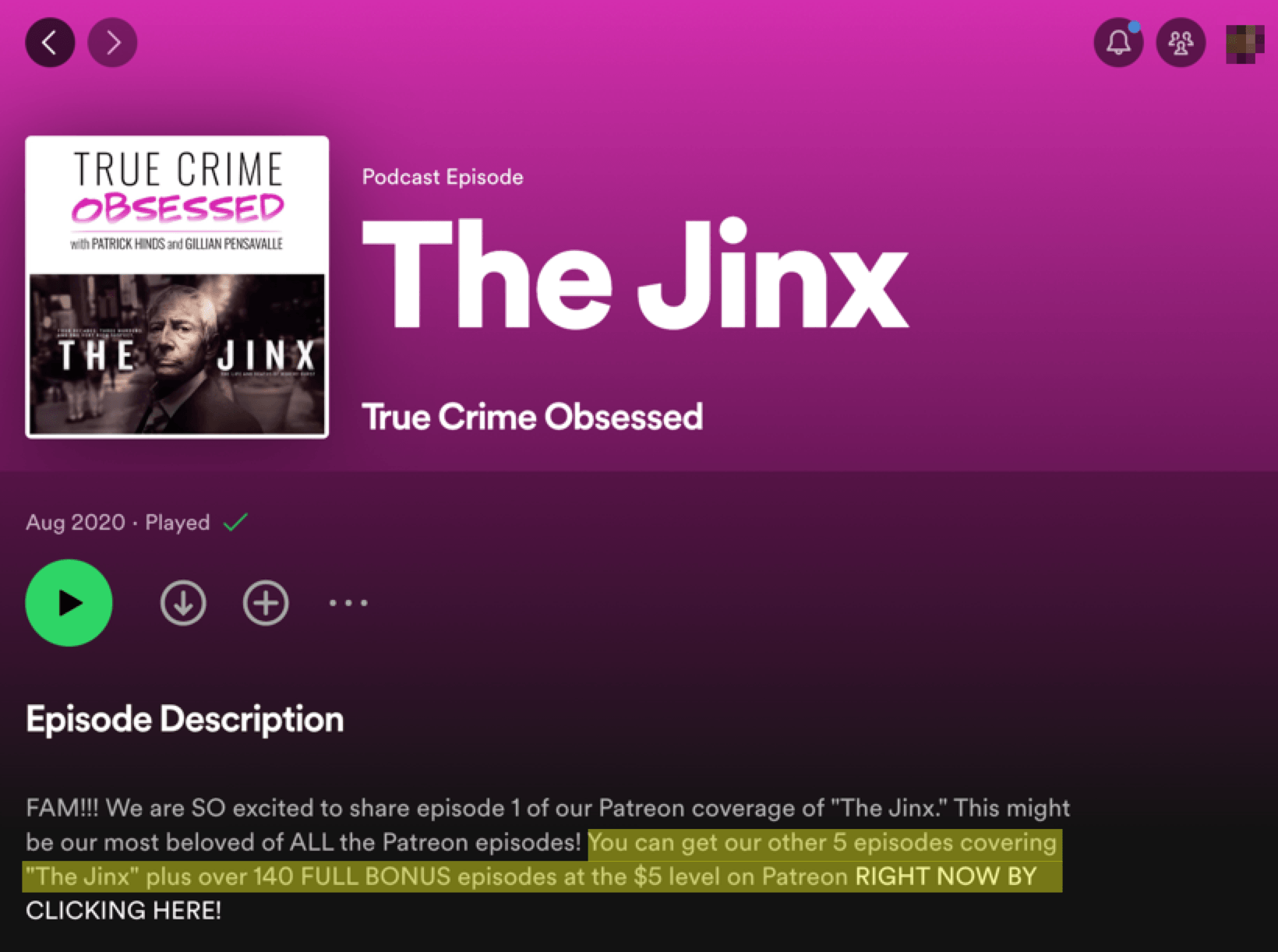 special podcast content; true crime obsessed the jinx