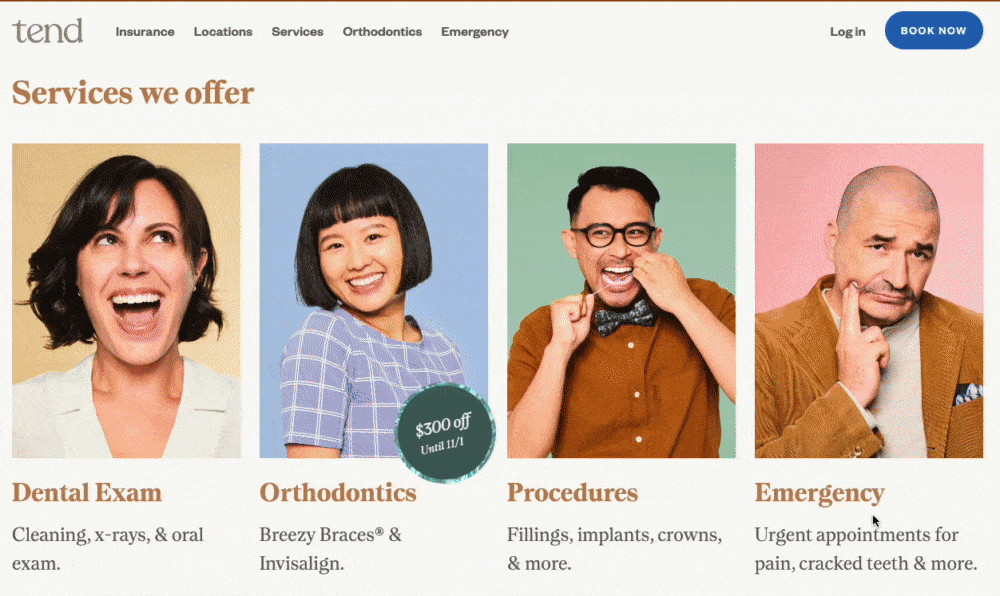 Scrolling through Tend's website and showcasing visual elements integrated through their design
