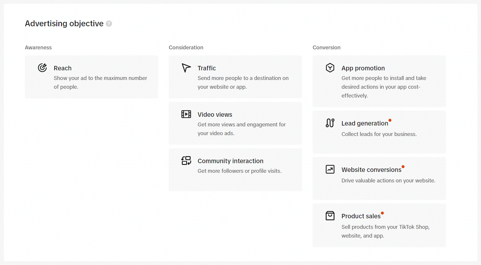 tiktok ads manager advertising objectives