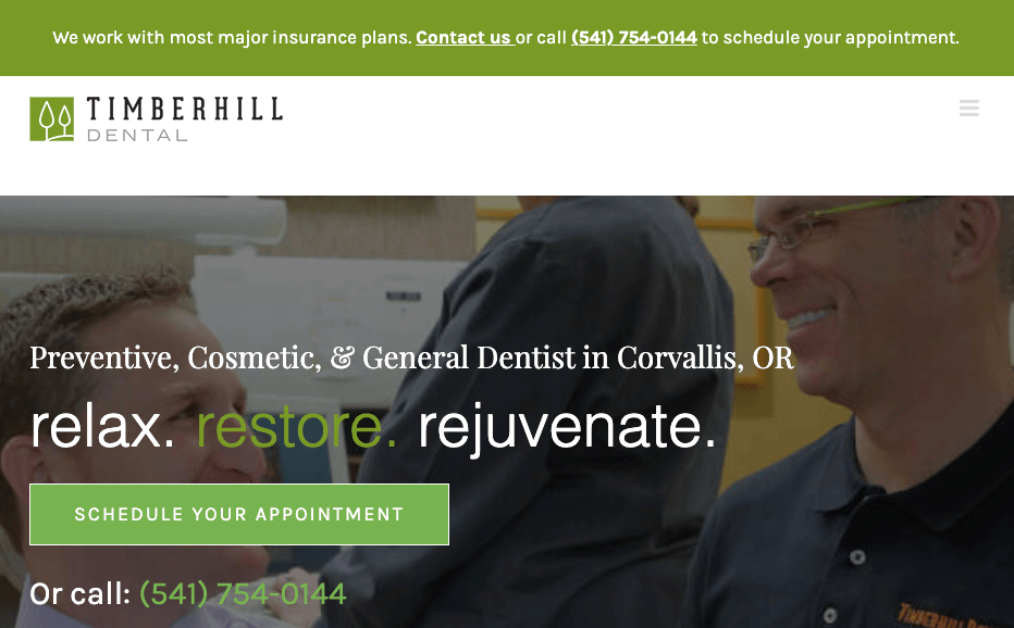 Homepage for Timberhill Dental