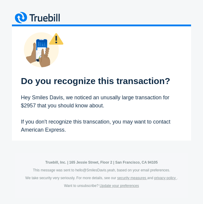 transactional email truebill