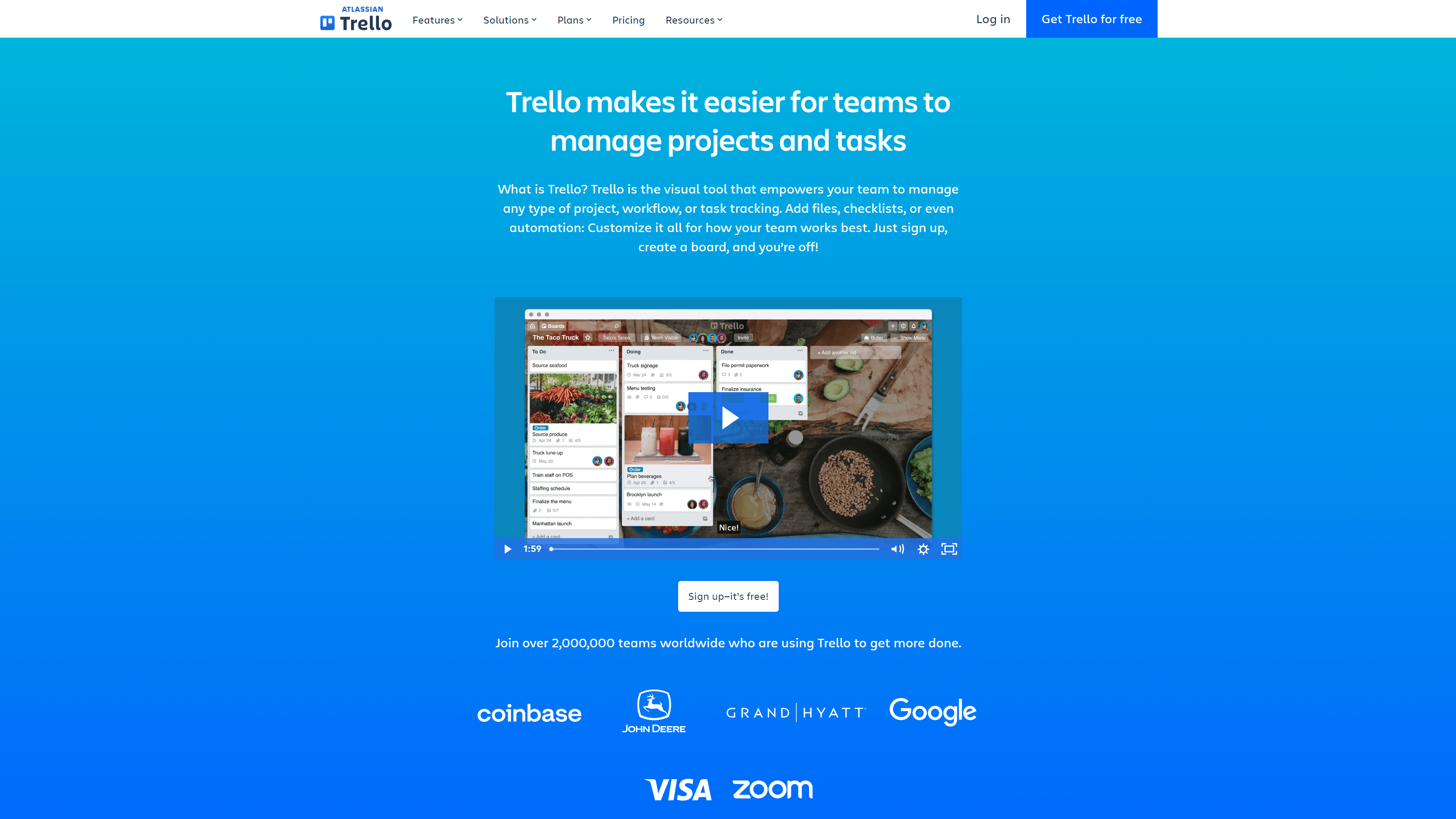 Trello project management tool homepage