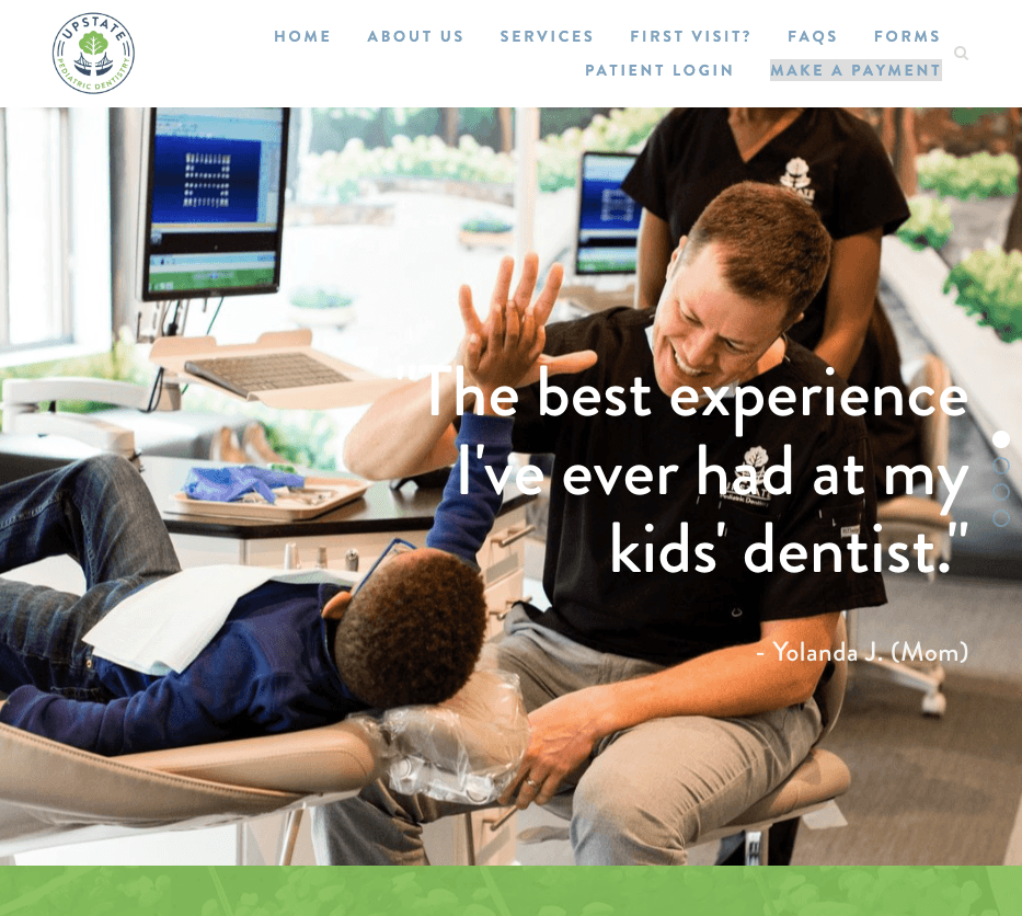 Homepage for Upstate Pediatric Dentistry's website