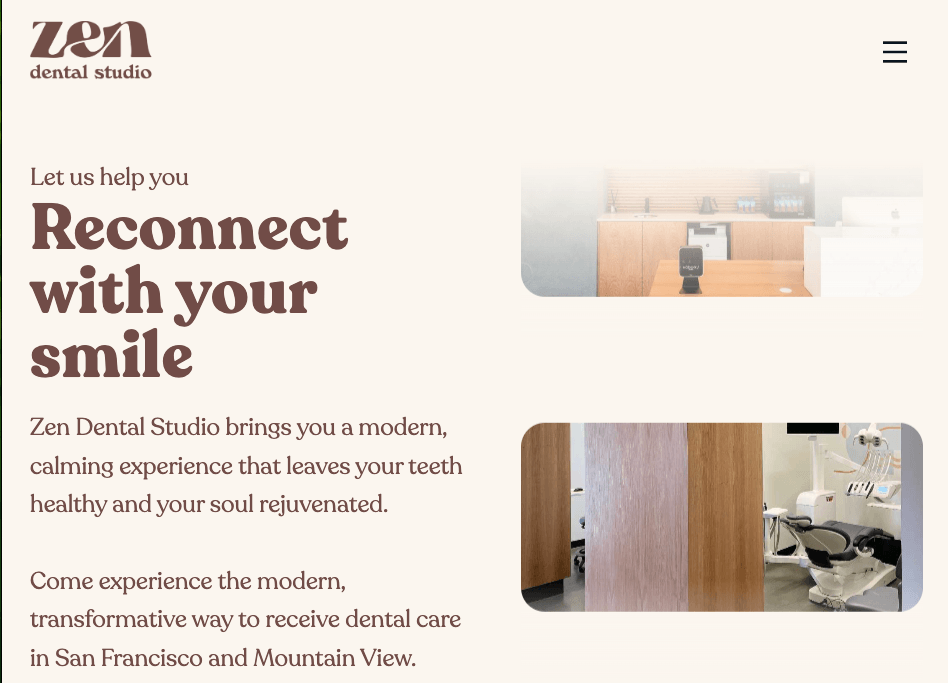 Homepage for Zen Dental website