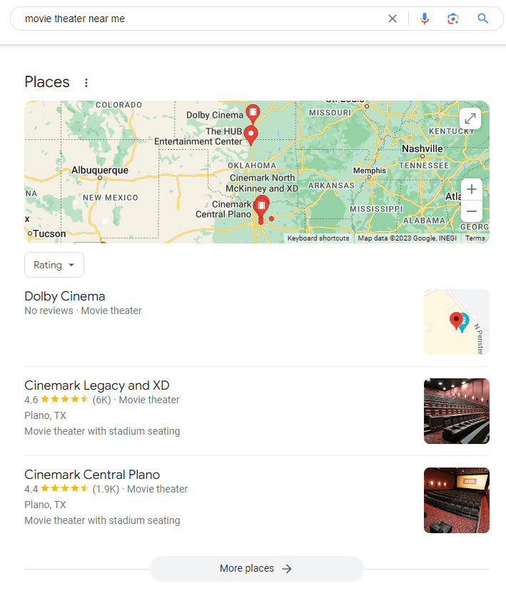 Search results for movie theater near me