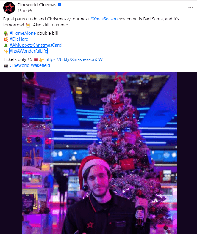 Cineworld movie theater social media post