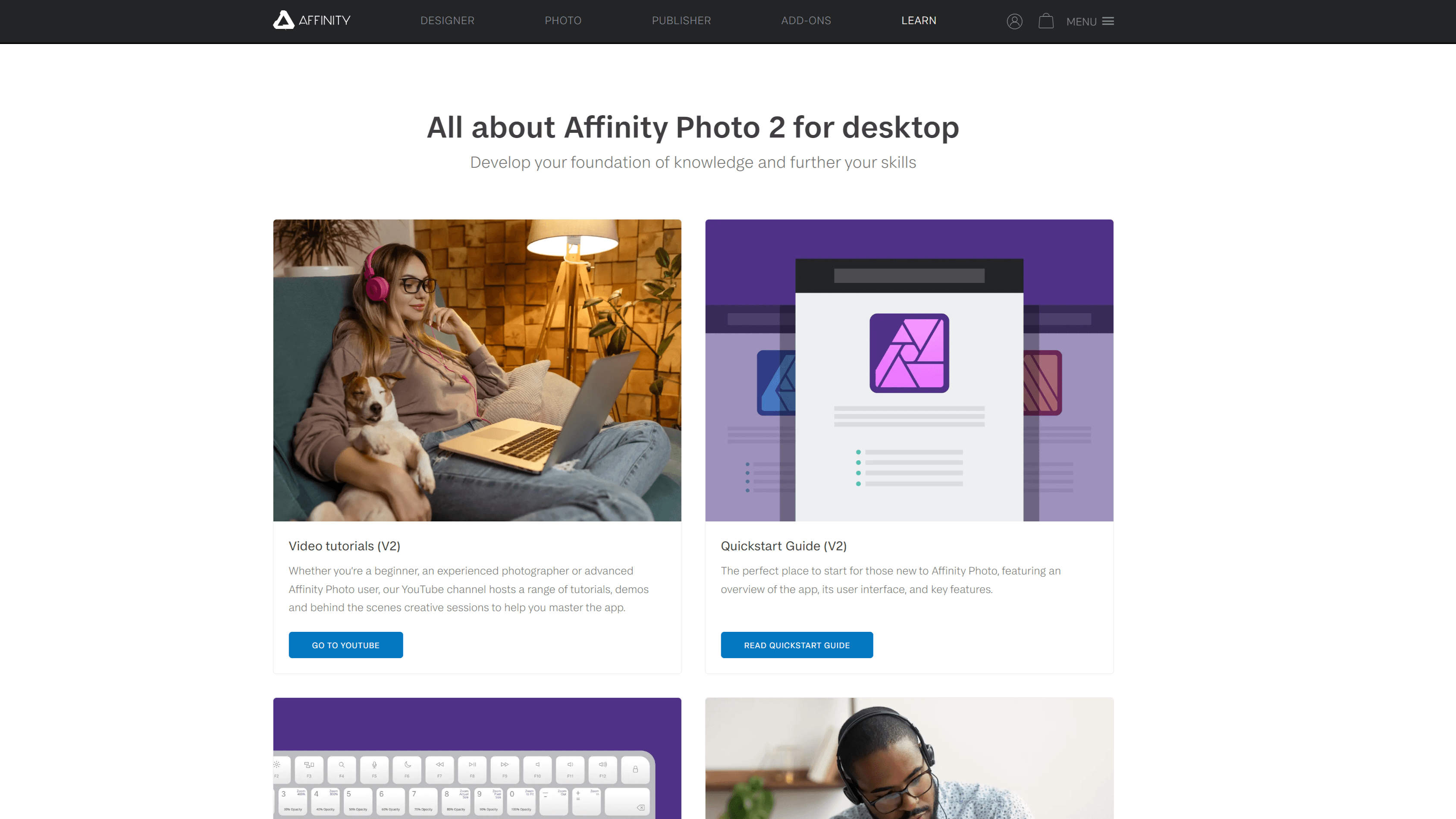 Homepage of Affinity photo editing software