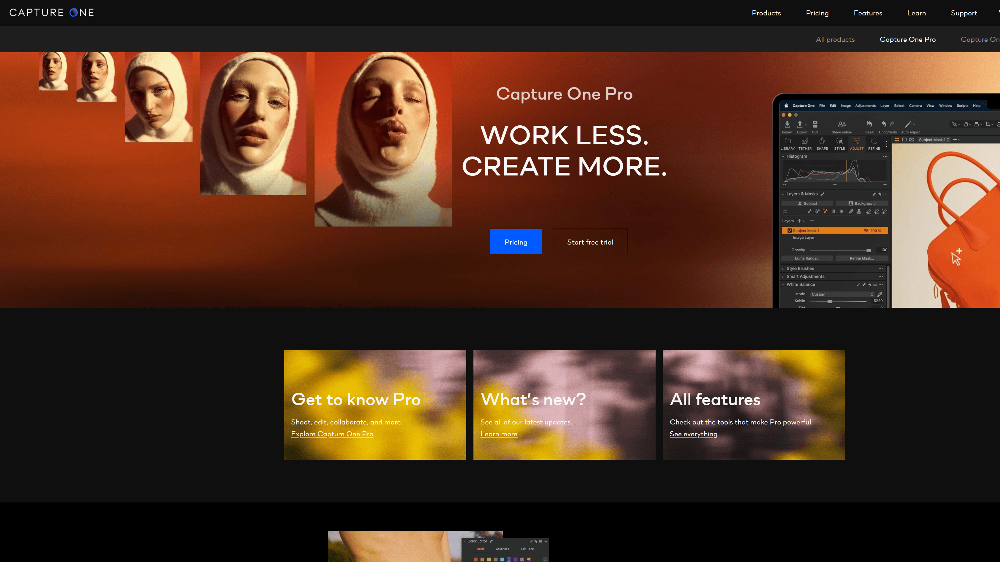 Homepage of Capture One Pro photo editing software