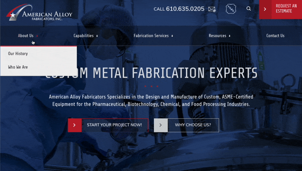 Homepage for American Alloy Fabricators