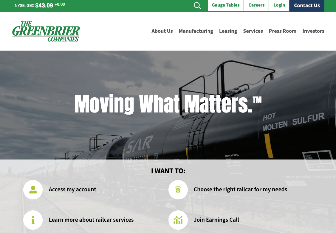 Homepage for Greenbrier Companies