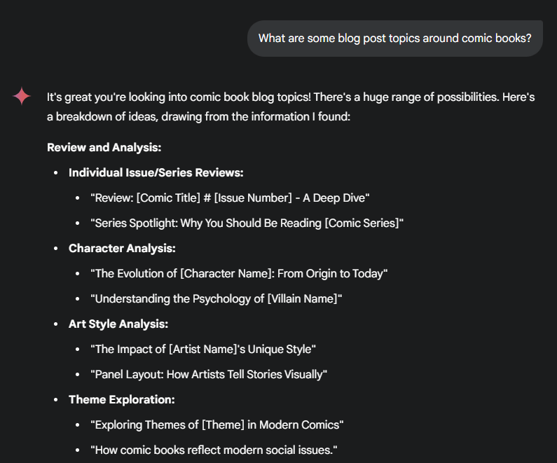 Blog post topics searched on gemini