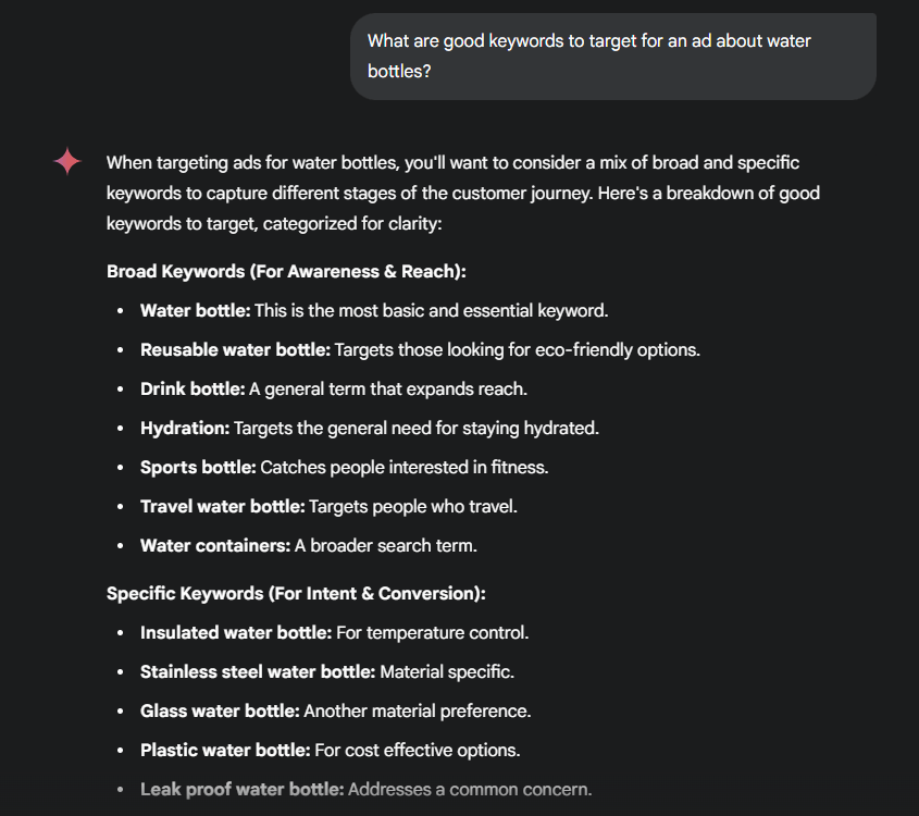 Researching keywords on Gemini