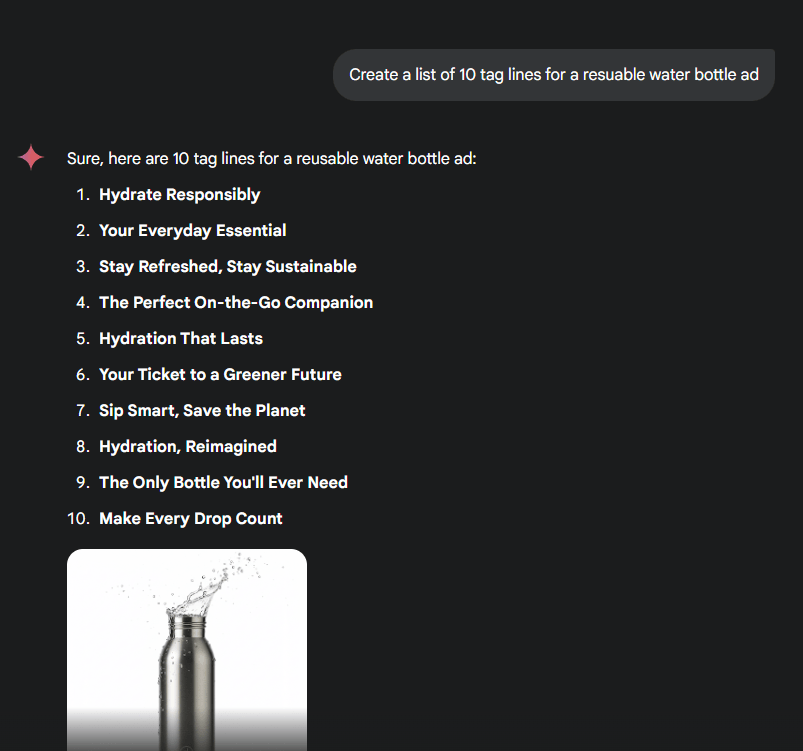 Tag lines for a water bottle ad