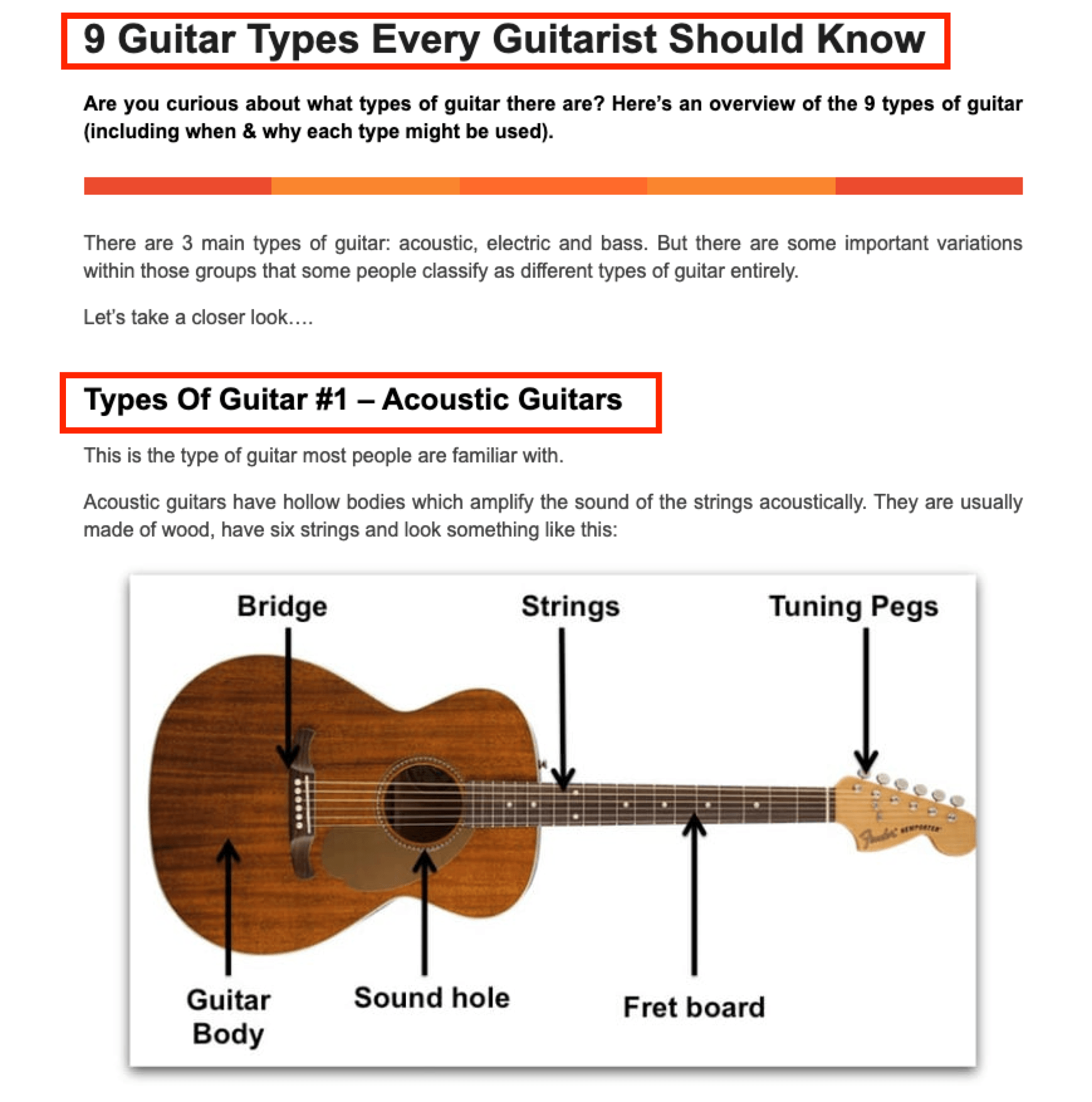 Article with different levels of headings