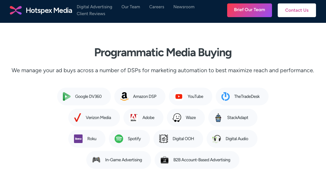 HotSpex programmatic media buying page