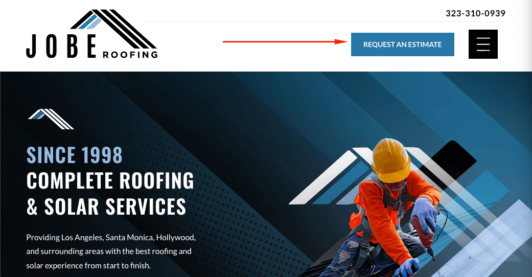 Jobe Roofing CTA buttons on their website