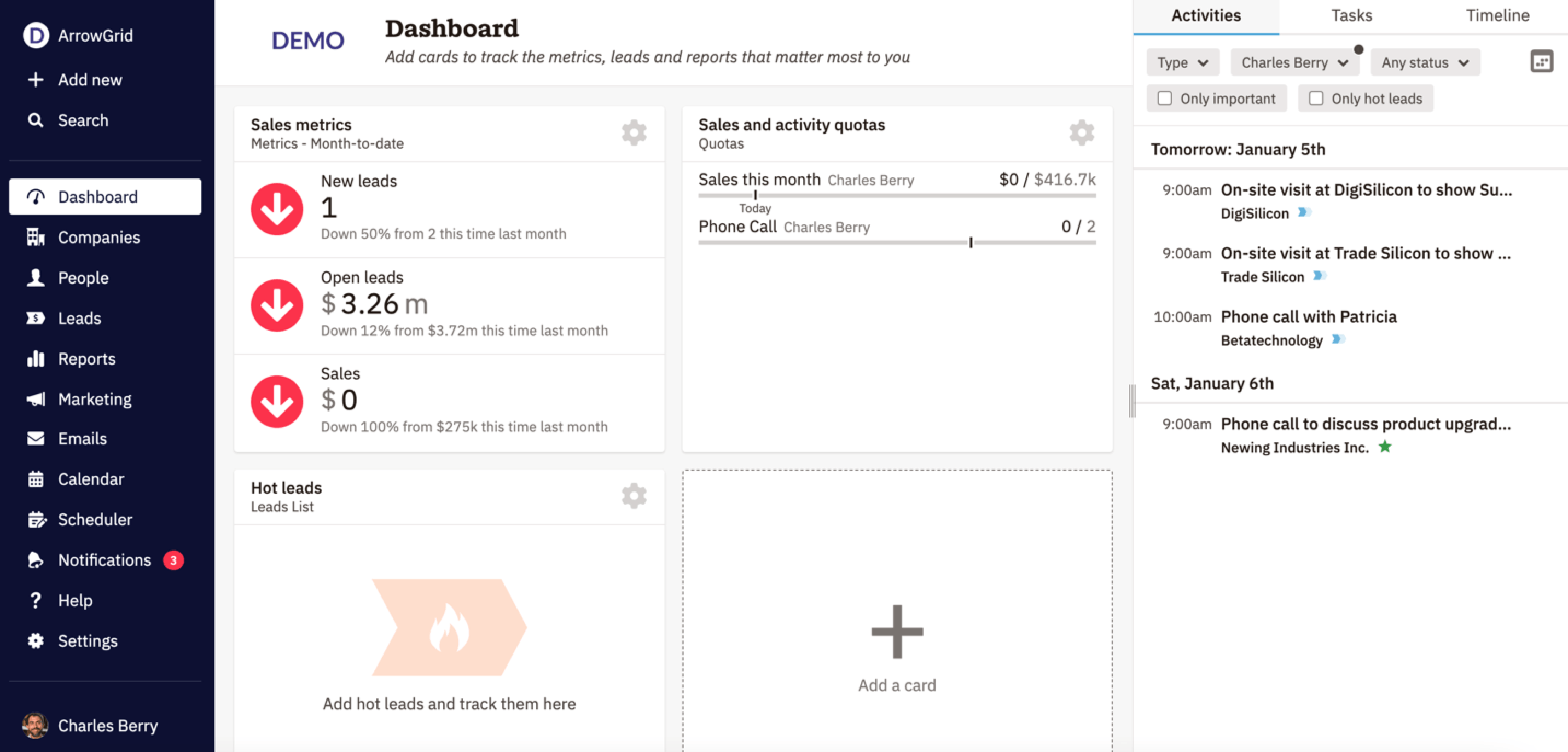 nutshell crm main dashboard