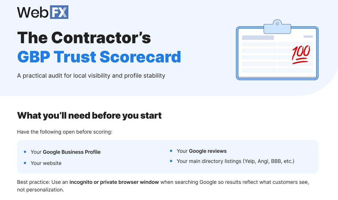 the contractors GBP trust scorecard
