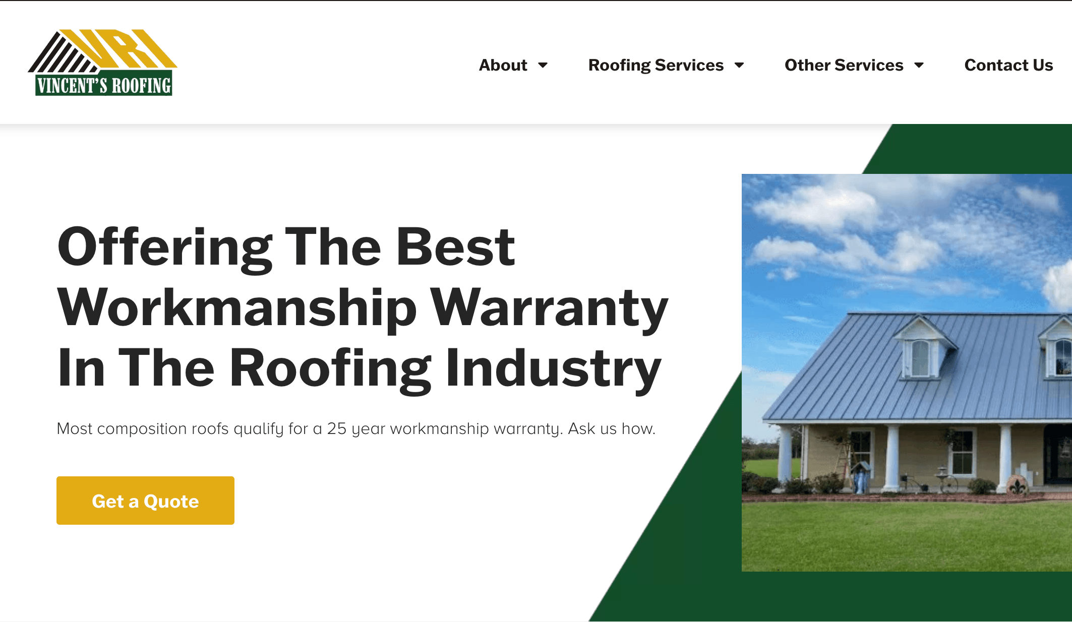 Homepage for Vincent Roofing Company