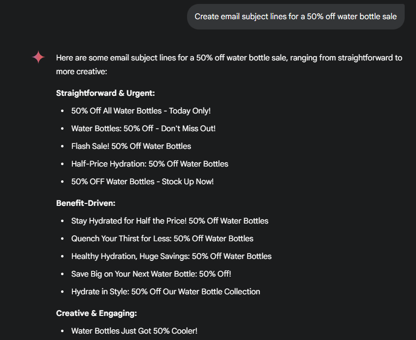Subject lines for a water bottle email