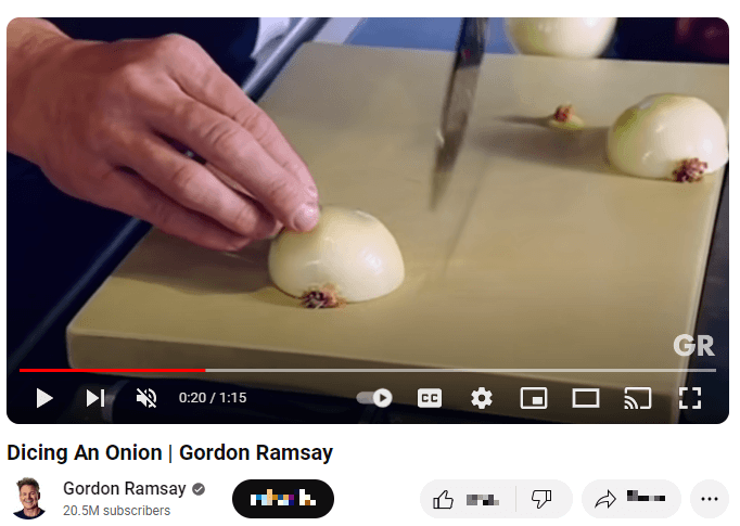 Gordon Ramsey still video image of dicing an onion