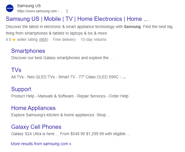 google samsung result