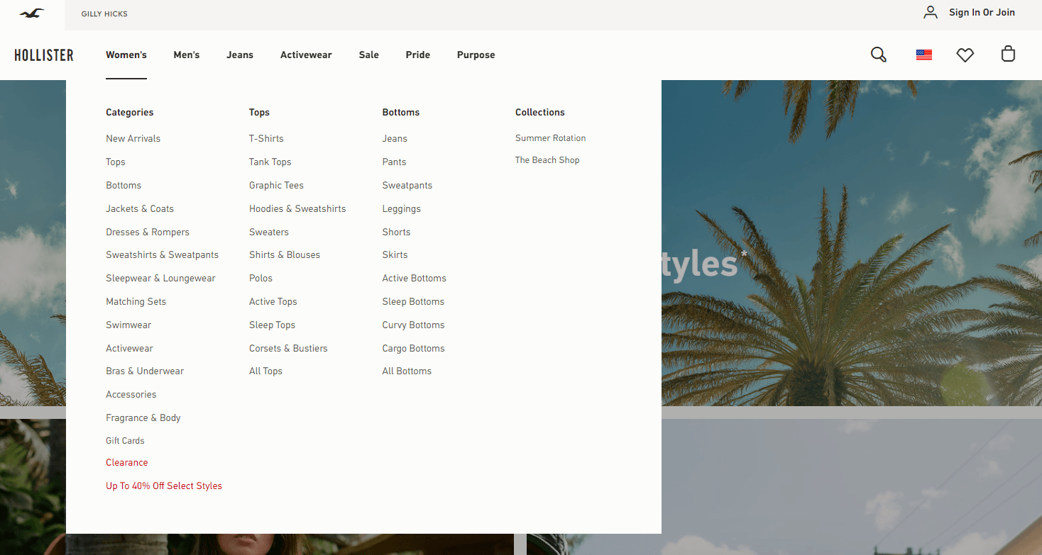 ux design example from hollister