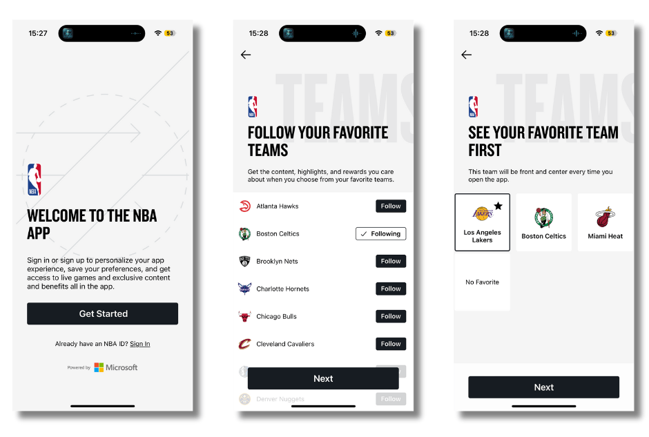 good ux from the nba app for personalized content