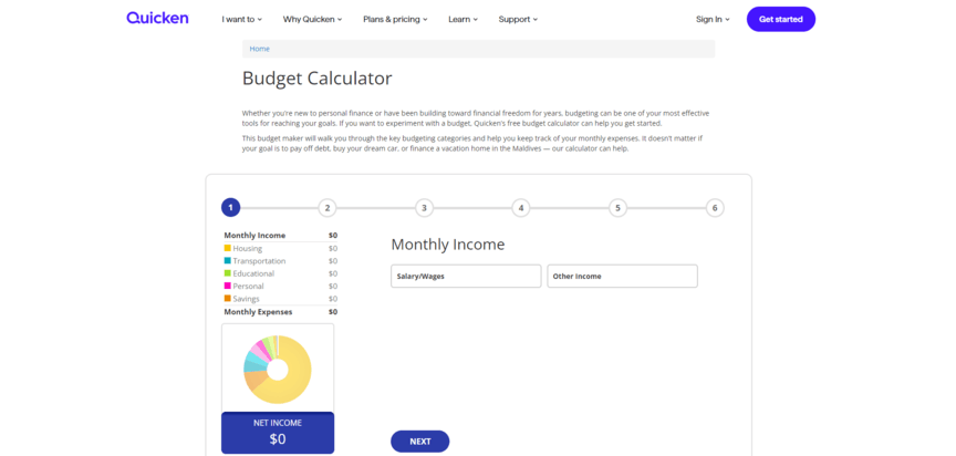 quicken budget calculator