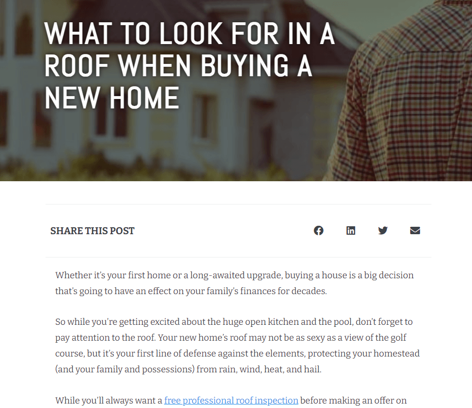 Blog post on what to look for in a roof when buying a home