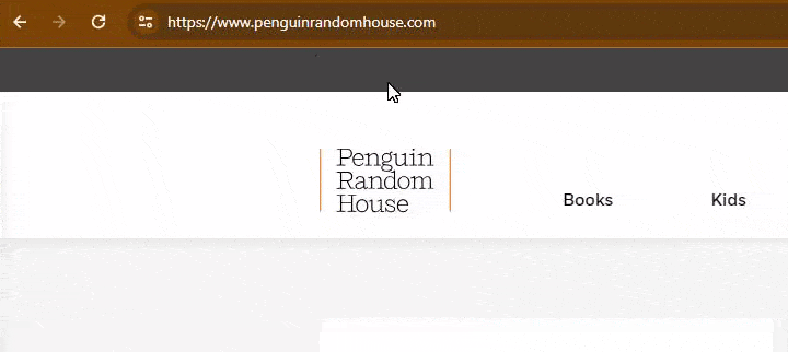 Clicking on the sliding bar in the search bar to show the website security of Penguin Random House