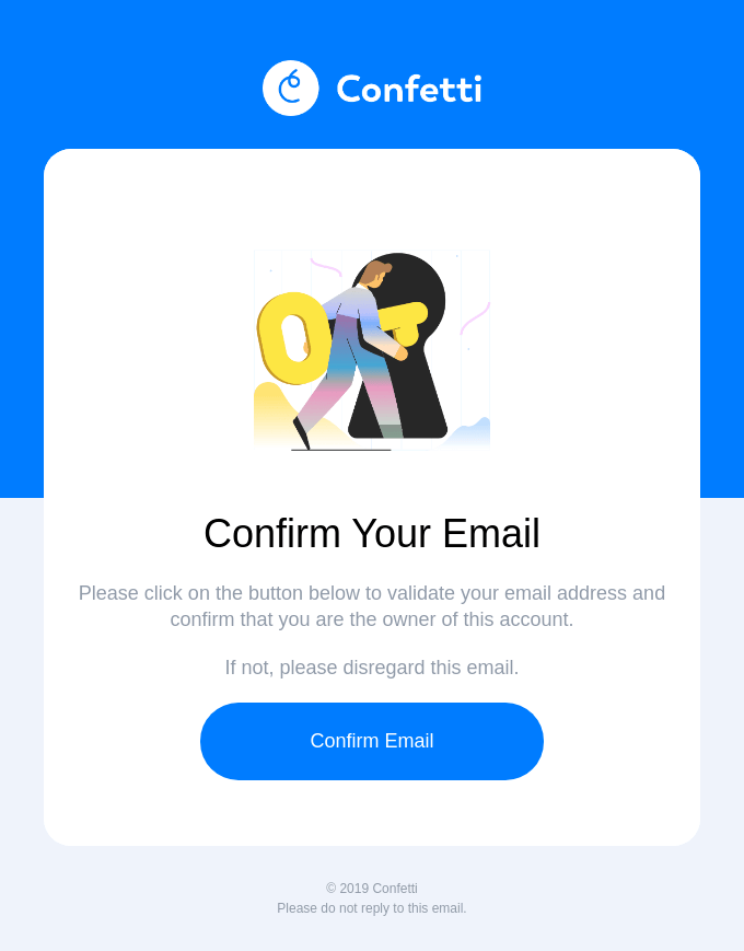 confirmation email confetti