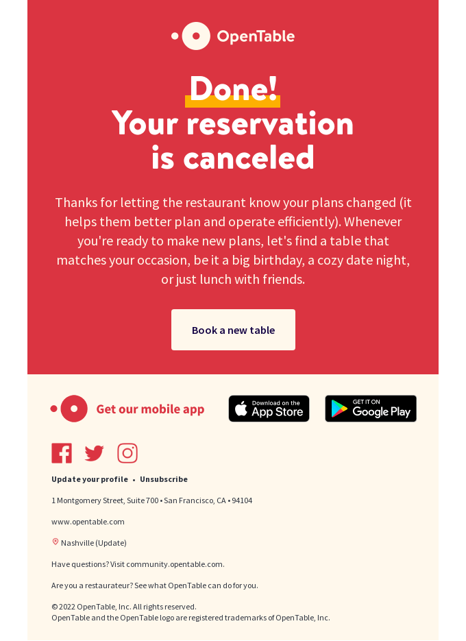 confirmation email opentable