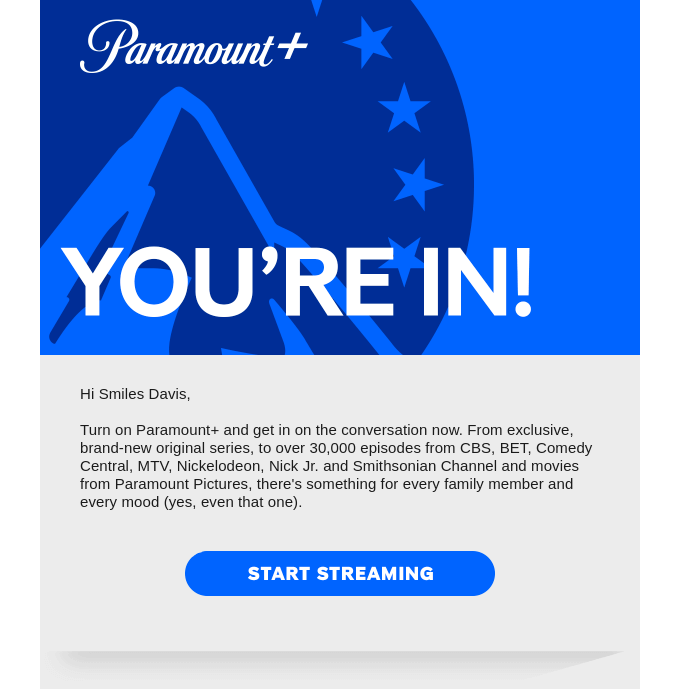 confirmation email paramount