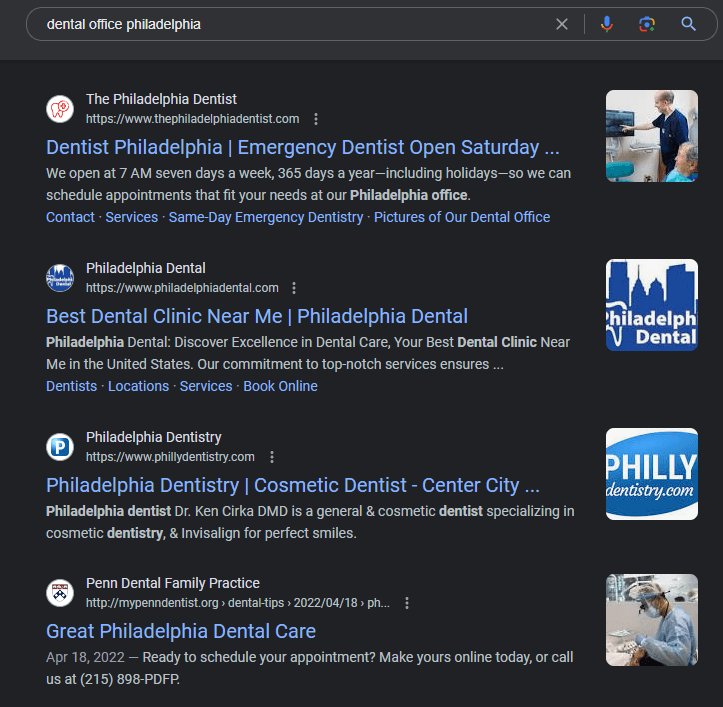 Search on Google for dental offices in Philadelphia