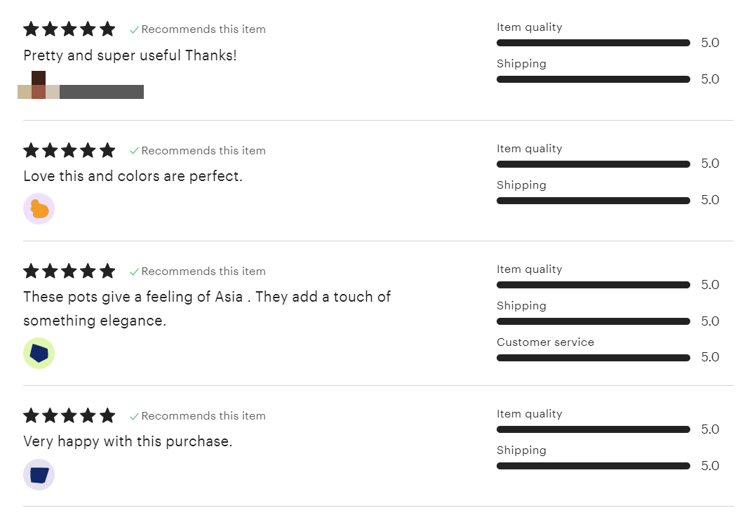 Screenshot of sample etsy product reviews