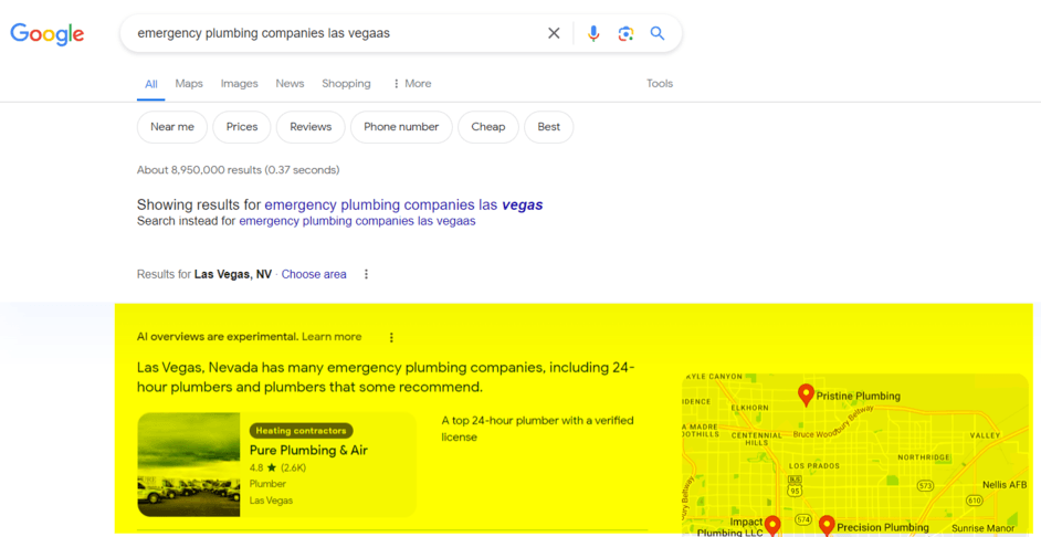 Google SGE for local search example