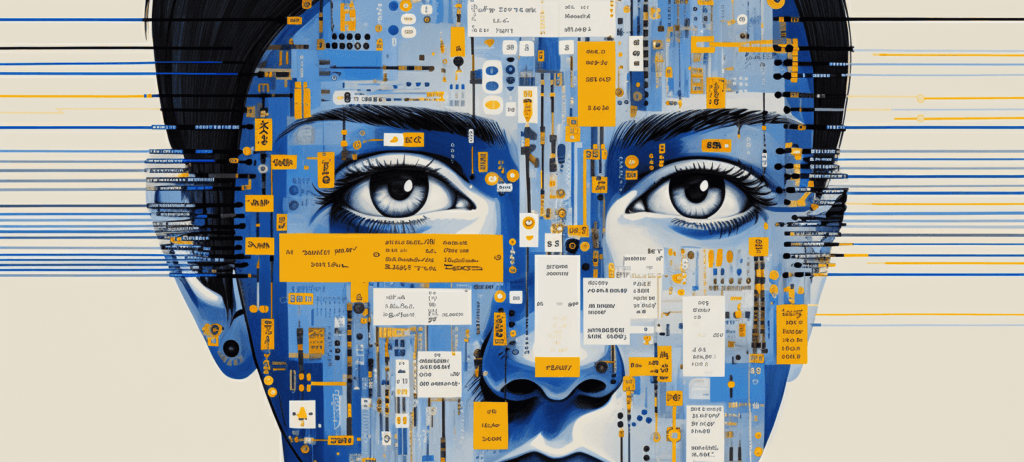 a computer generated image of a woman 's face surrounded by electronic components