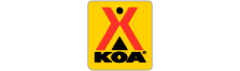 Logo of Kampgrounds of America (KOA) featuring a yellow background with a red tepee design above the letters 'KOA'.