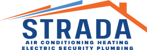 Strada logo with the tagline "Air Conditioning Heating Electric Security Plumbing" written below it