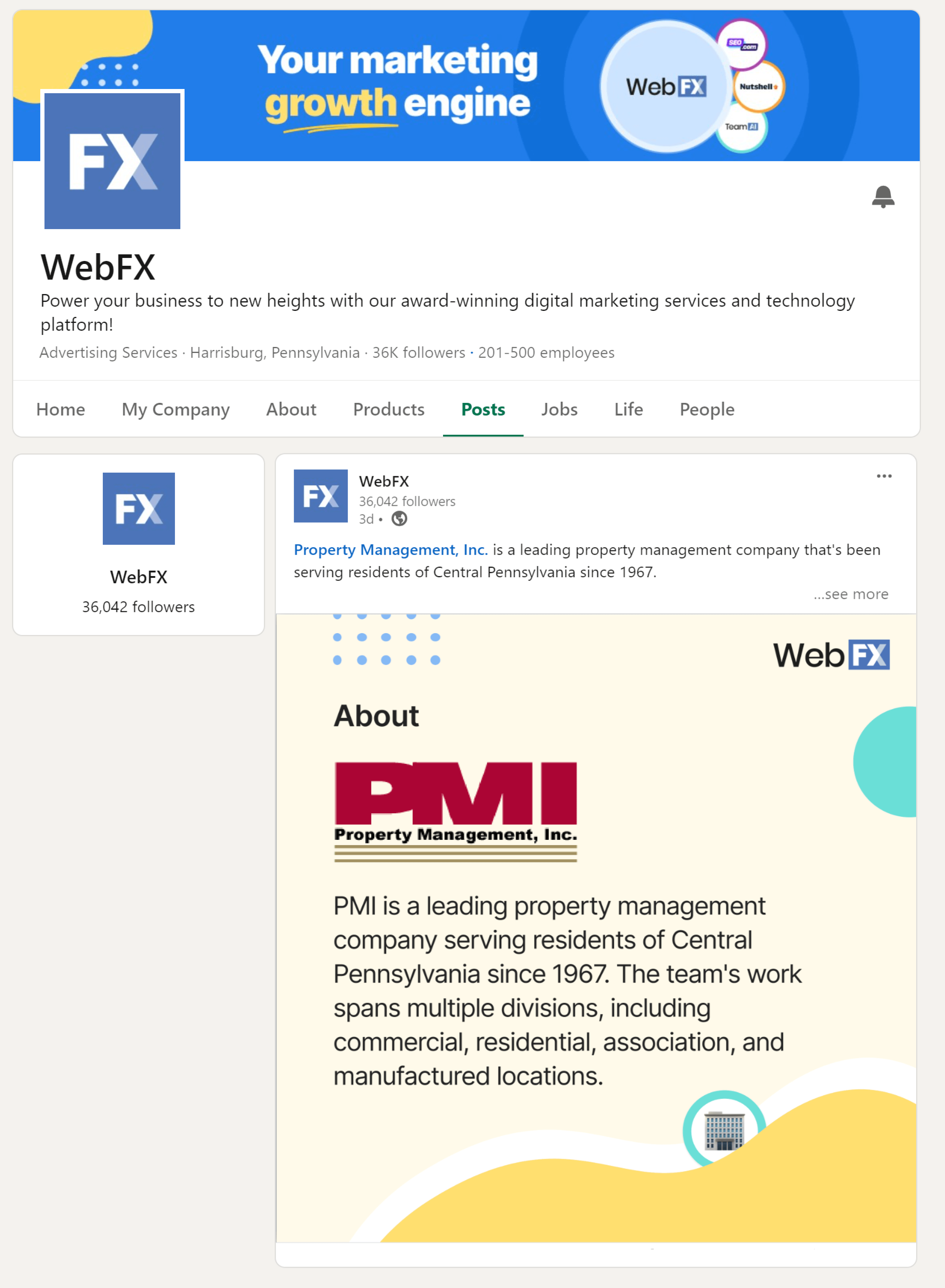 WebFX PMI Client Post on Linkedin