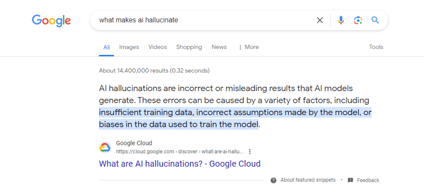 ai hallucination featured snippet