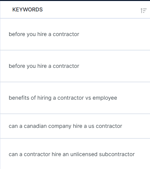 contractor keywords