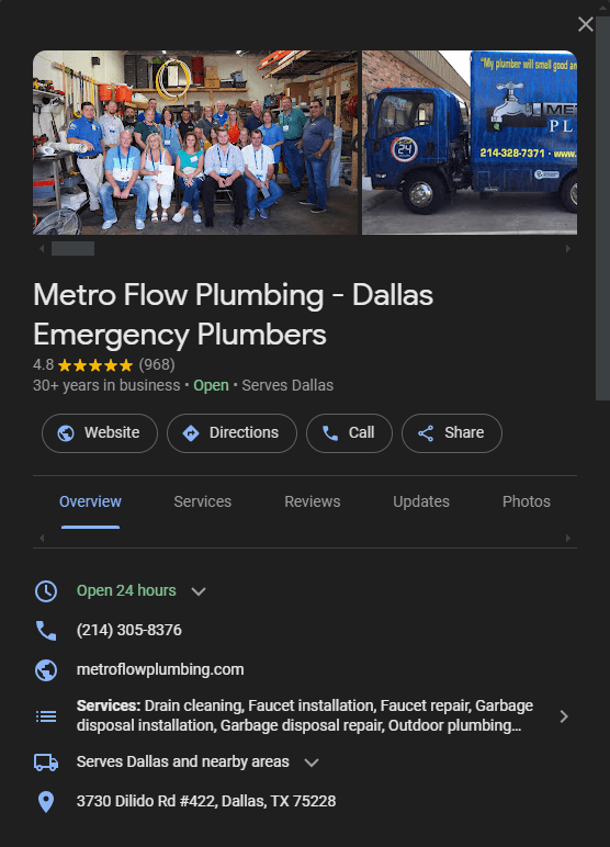 Google Business Profile for Metro Flow Plumbing