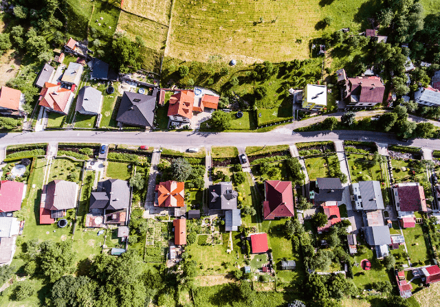Aerial view of neighborhood