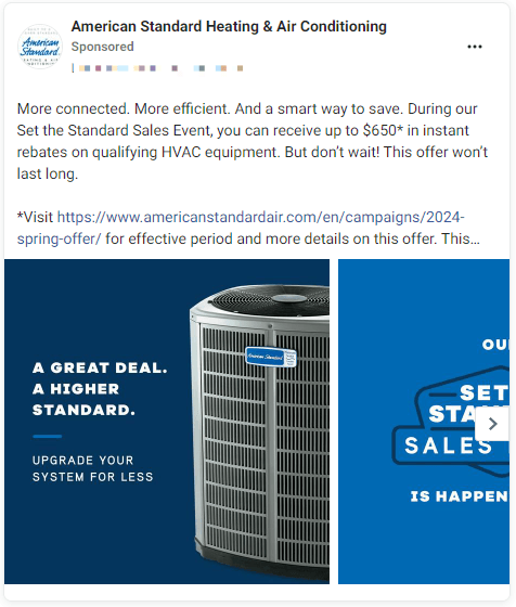 Facebook advertisement for HVAC systems