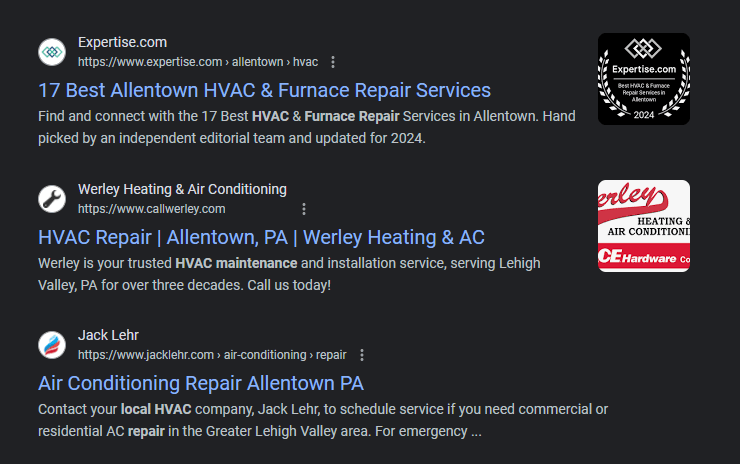 HVAC local SEO listings in Allentown, PA